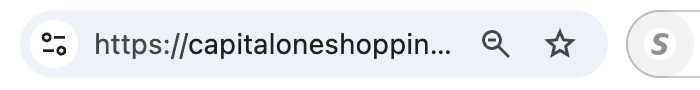 A browser address bar with the grey circle containing an S, the Capital One Shopping extension icon, at the right end.