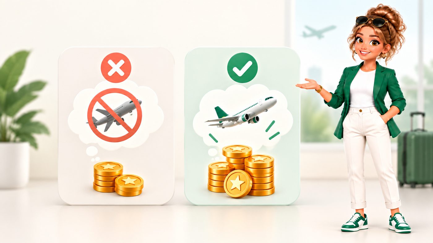 A small stack of coins under a crossed out plane next to a big stack of coins under a plane